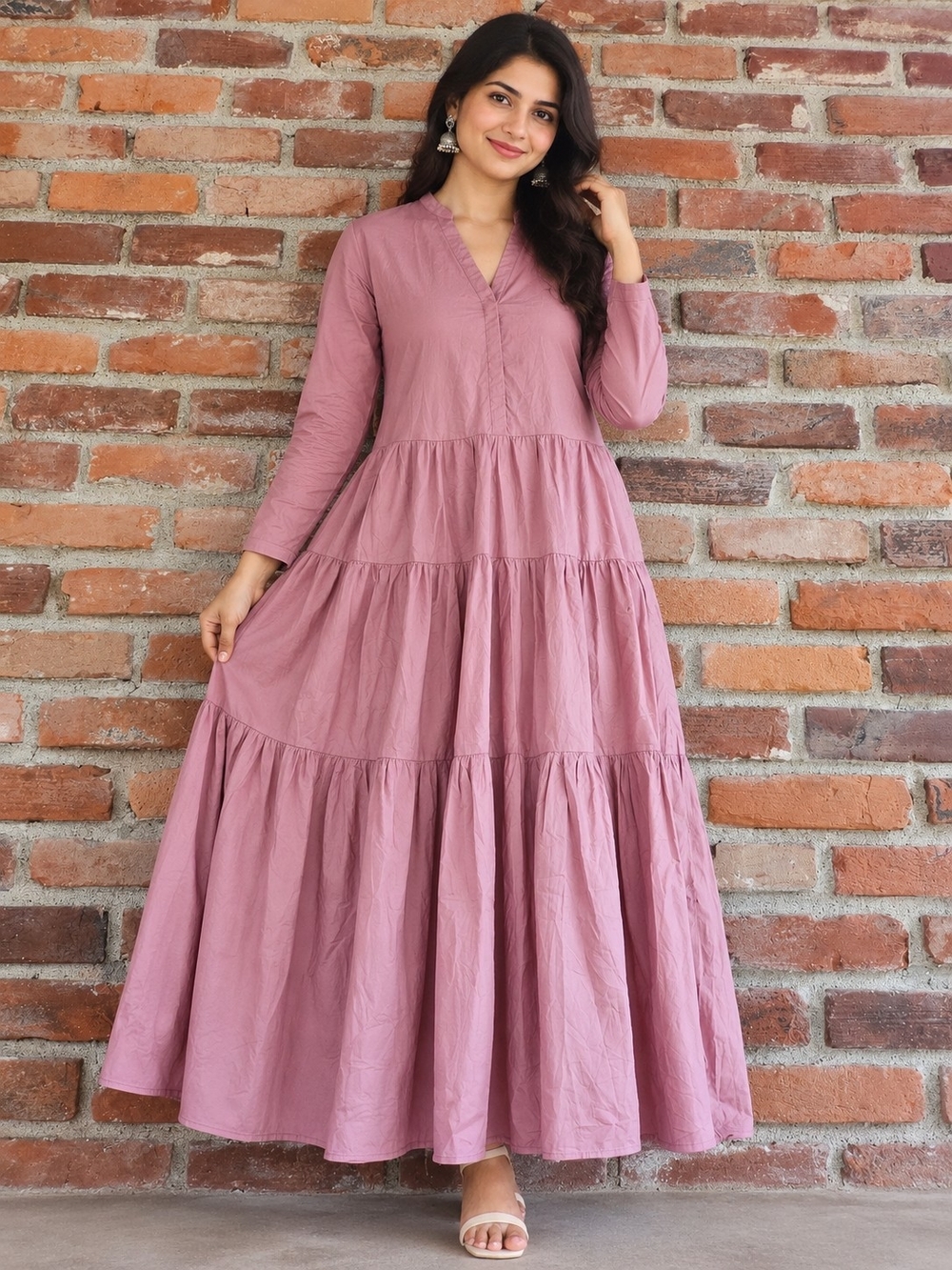 Australian Brand- Bird & Knoll  Women's Tiered Mauve Maxi Dress